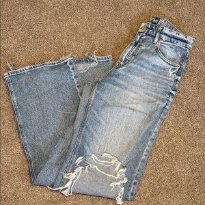 American Eagle Outfitters Light Blue Distressed wide Leg Jeans size 2 long baggy